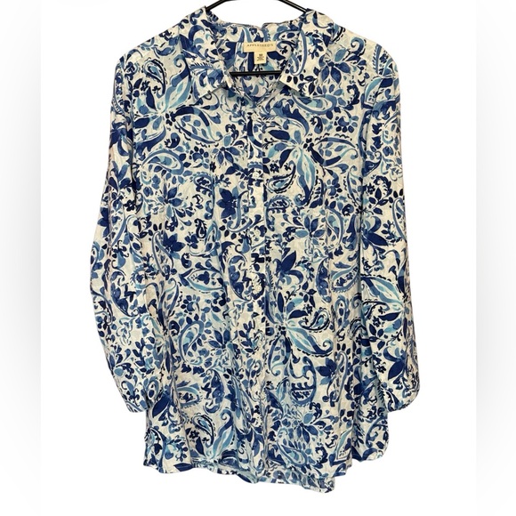Appleseed's Tops - Appleseed’s Blue Paisley Blouse Size 18 Cotton Rayon 3/4 Sleeve